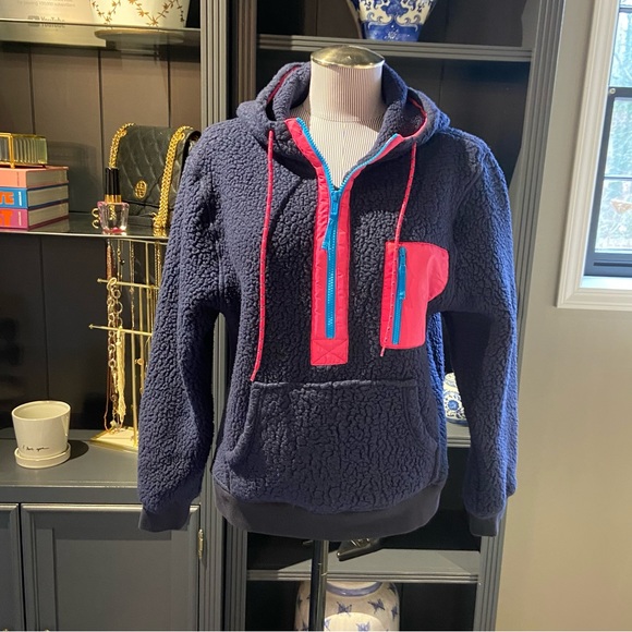 WINTER CLEARANCE J. Crew Vintage Fleece Navy & Pink Hoodie - Picture 3 of 8